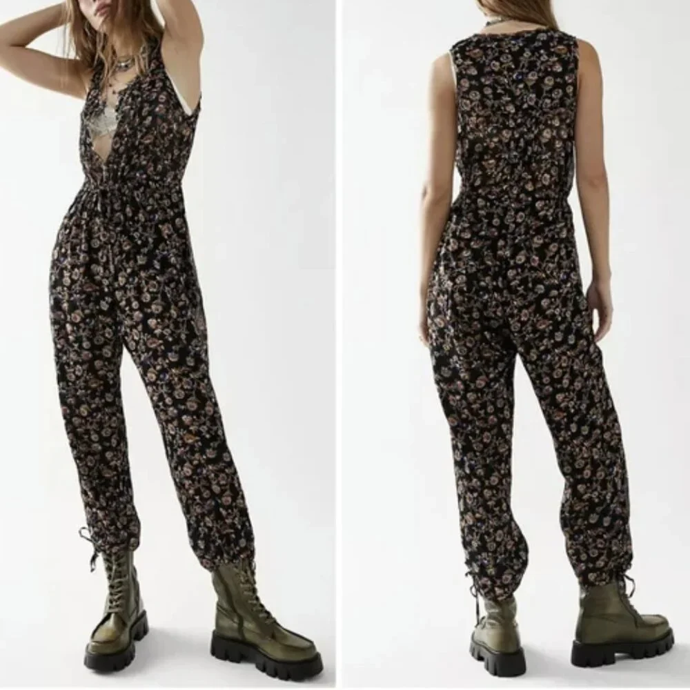 NWT Free People Samara Floral Tapered Jumpsuit Button Front Sleeveless Sz Small